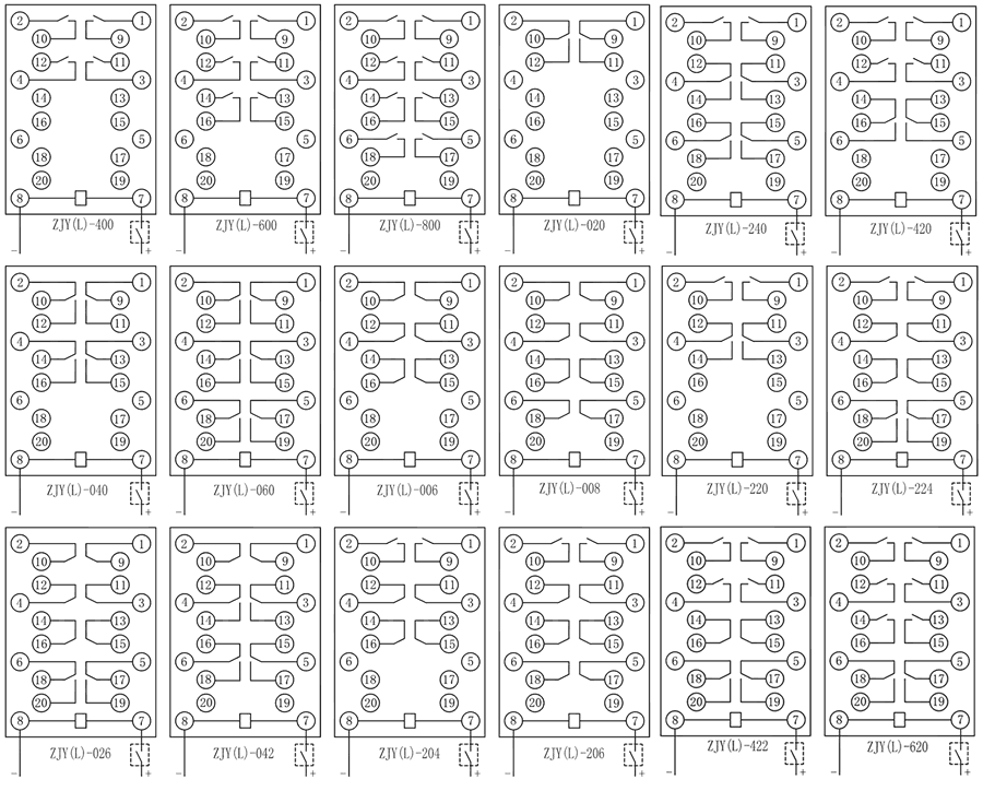 ZJL-400電流型中間繼電器內部接線(xiàn)圖