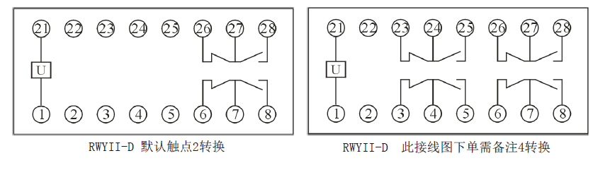 RWYII-D系列電壓繼電器內部接線(xiàn)圖