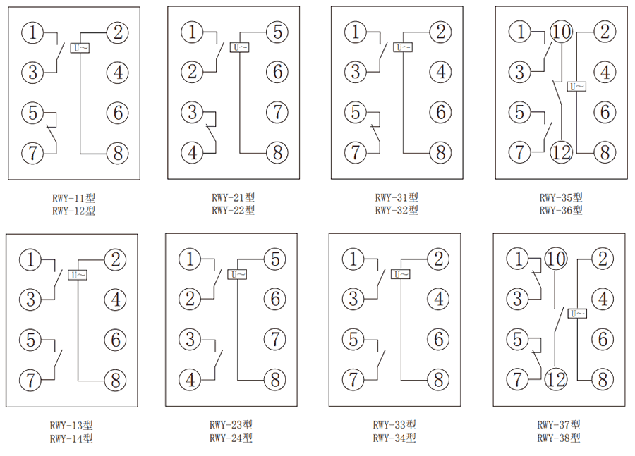 RWY系列無(wú)輔源電壓繼電器內部接線(xiàn)圖